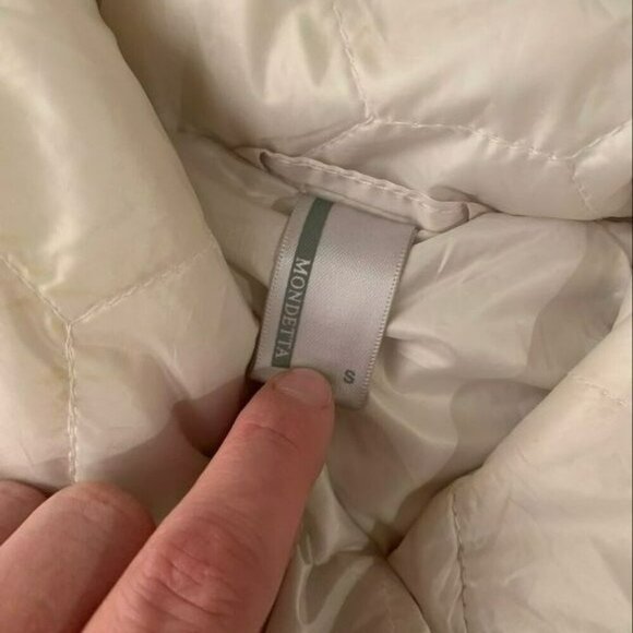 Mondetta womens small down feather puffer vest gray white striped oversized neck - Picture 3 of 13